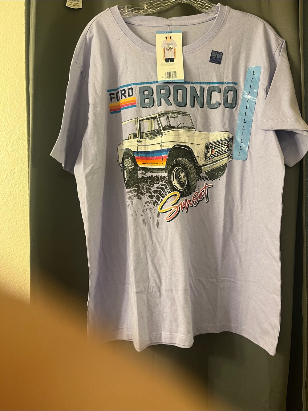 Ford Lavender Graphic Tee with Retro Sunset Stripes